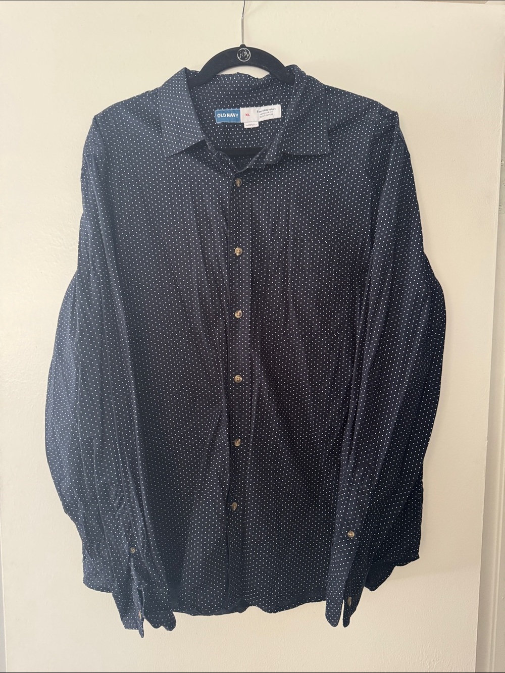 Old Navy Men's Navy Blue Polka Dot Button-Down Shirt